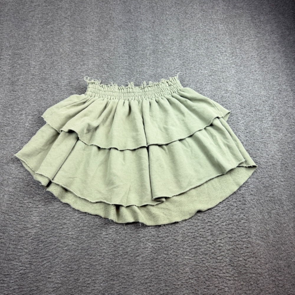 Aerie Ruffle Tiered Skirt Women's Small Sage Green Smocked Mini Skirt